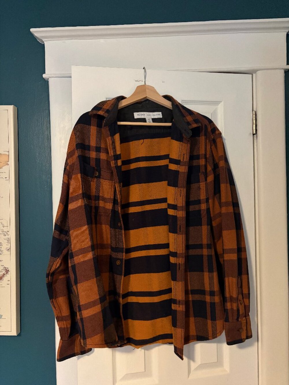Old Navy Heavyweight Flannel Shirt Jacket Rust Orange Navy Plaid Shacket Sz XL